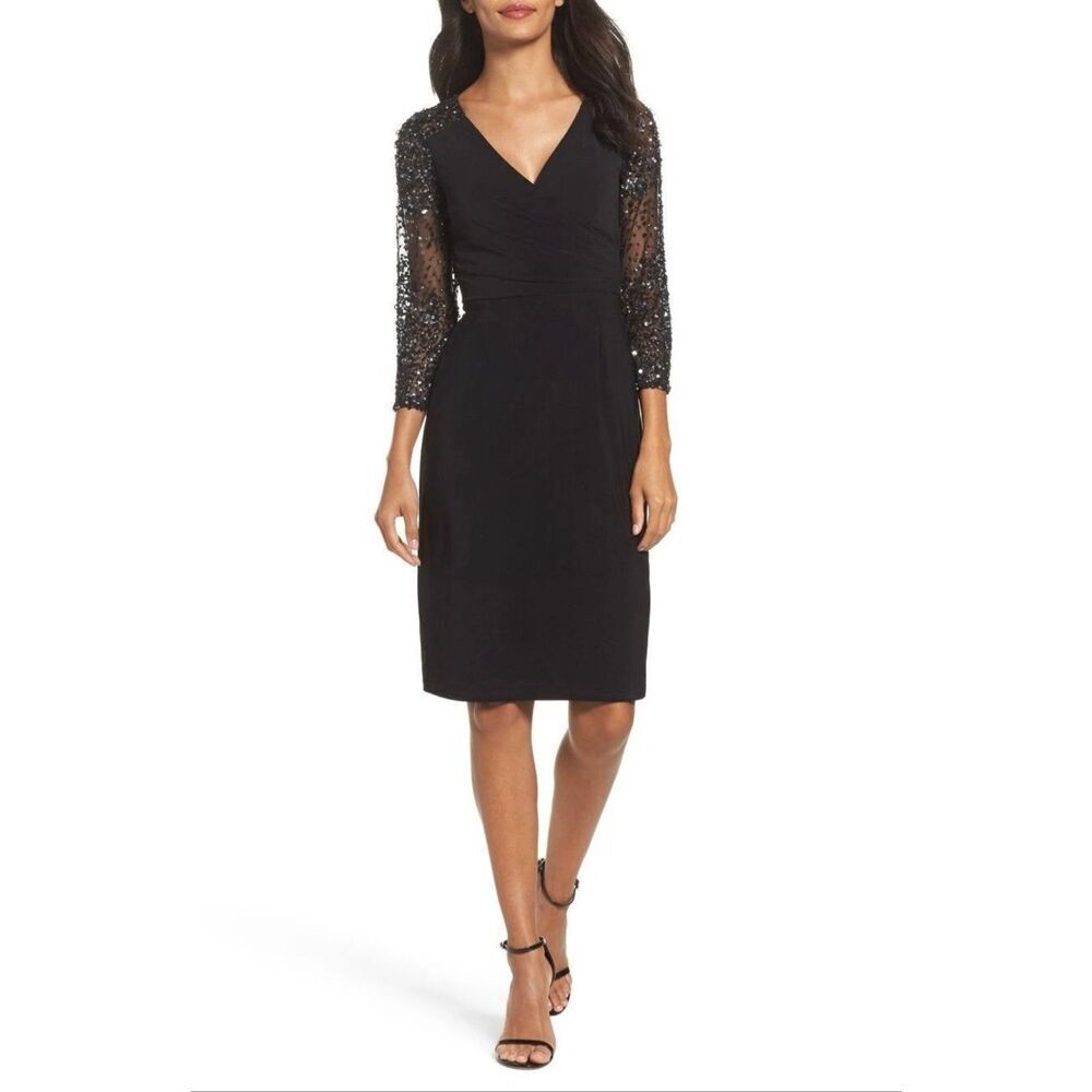 ADRIANNA PAPELL Women's Black Sequin Sheath Dress Sz 1X, NEW NWT; $179